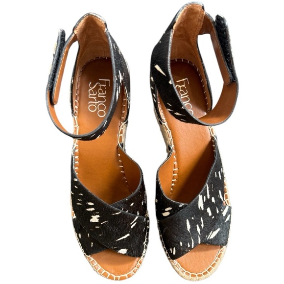 Franco Sarto Carma Black & White Calf Hair Wedge Espadrille Sandals – 8.5- NWOB - Picture 2 of 7